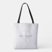 Eleganter Name Monogram & Thin Gray Ombre Streifen Tasche (Rückseite)