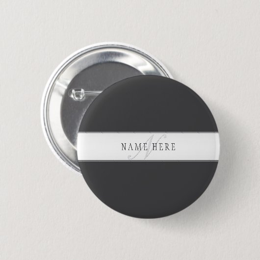 Eleganter Name & Monogramm | Dunkel- & Hellgrau Button (Vorne & Hinten)