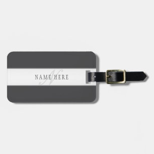 Eleganter Name & Monogramm Dunkel- & Hellgrau Gepäckanhänger