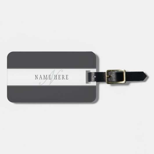 Eleganter Name & Monogramm | Dunkel- & Hellgrau Gepäckanhänger (Vorderseite horizontal)