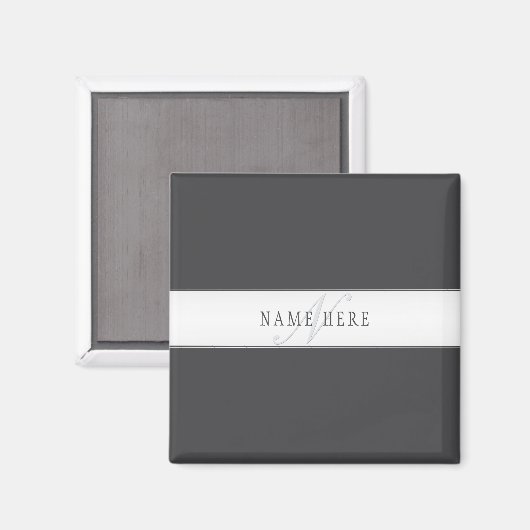 Eleganter Name & Monogramm | Dunkel- & Hellgrau Magnet (Vorderseite/Rückseite)