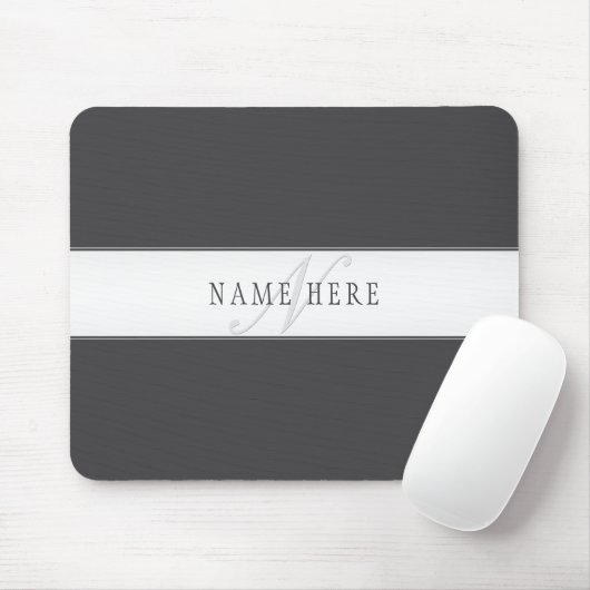 Eleganter Name & Monogramm | Dunkel- & Hellgrau Mousepad (Mit Mouse)