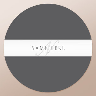 Eleganter Name & Monogramm   Dunkel- & Hellgrau  Runder Aufkleber