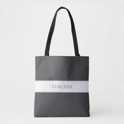 Eleganter Name & Monogramm | Dunkel- & Hellgrau Tasche (Vorderseite)