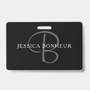 Eleganter Name Monogramm   Schwarz Weiß & Grau Ausweis