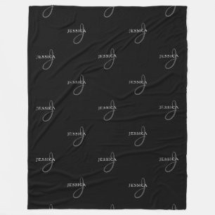 Eleganter Name & Monogramm   Schwarz, Weiß & Grau Fleecedecke