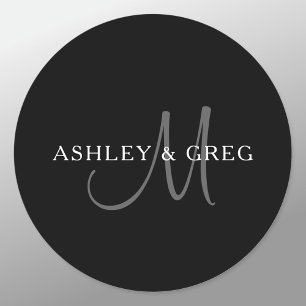 Eleganter Name Monogramm Schwarz Weiß & Grau Runder Aufkleber