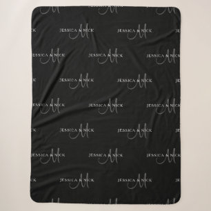 Eleganter Name & Monogramm   Schwarz, Weiß & Grau Sherpadecke