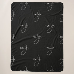 Eleganter Name & Monogramm Schwarz, Weiß & Grau Sherpadecke
