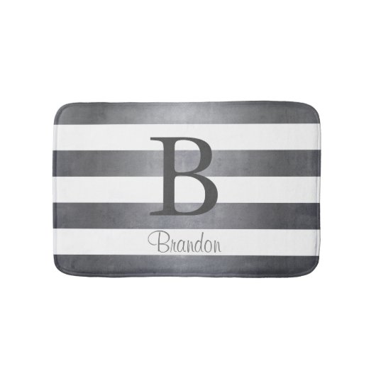 Eleganter Name Monogramm Streifen Grau Badematte (Vorderseite)