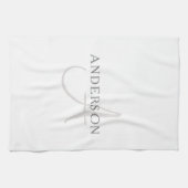 Eleganter Name Monogramm | Weiß & Grau Geschirrtuch (Horizontal)