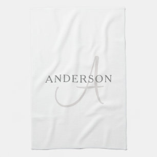 Eleganter Name Monogramm Weiß & Grau Geschirrtuch