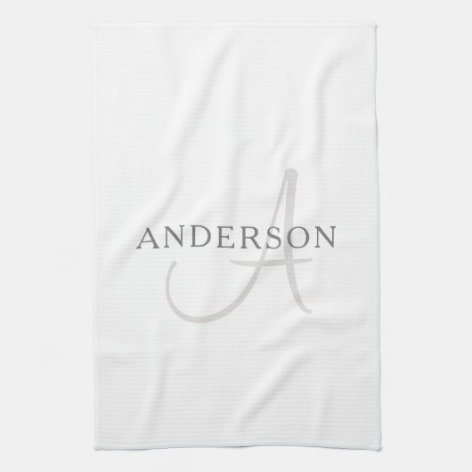 Eleganter Name Monogramm | Weiß & Grau Geschirrtuch (Vertikal)