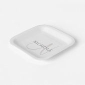 Eleganter Name Monogramm | Weiß & Grau Pappteller (Gewinkelt)