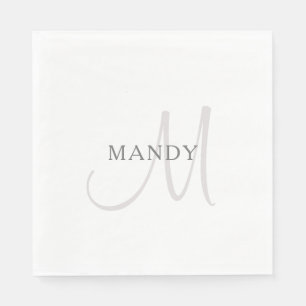 Eleganter Name Monogramm Weiß & Grau Serviette