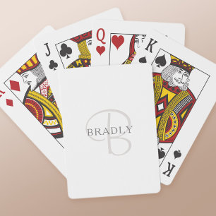 Eleganter Name Monogramm Weiß & Grau Spielkarten