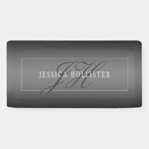 Eleganter Name & monogrammierte Initialen Schwar Banner