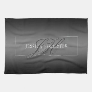 Eleganter Name & monogrammierte Initialen Schwar Geschirrtuch