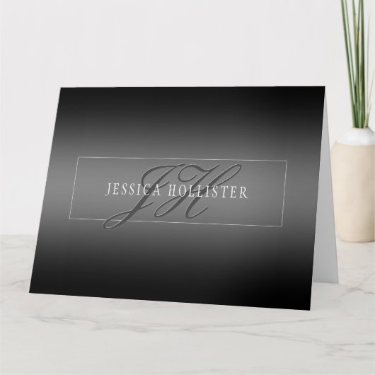 Eleganter Name & monogrammierte Initialen | Schwar Karte (Vorderseite)