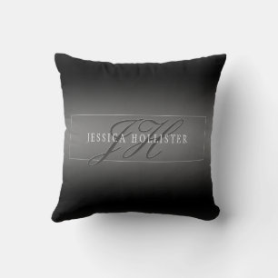 Eleganter Name & monogrammierte Initialen Schwar Kissen