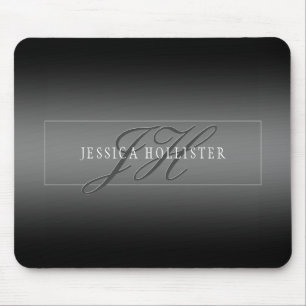 Eleganter Name & monogrammierte Initialen Schwar Mousepad
