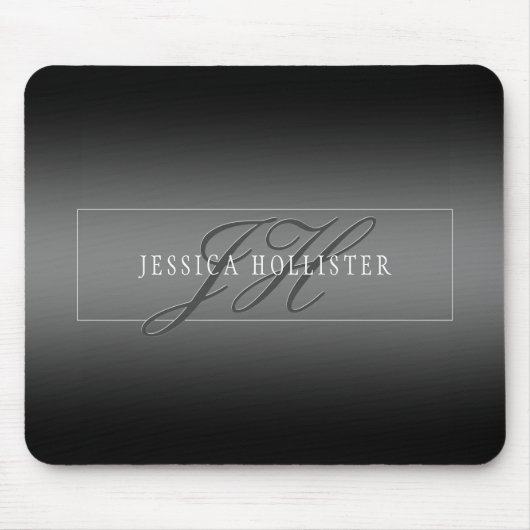 Eleganter Name & monogrammierte Initialen | Schwar Mousepad (Vorne)
