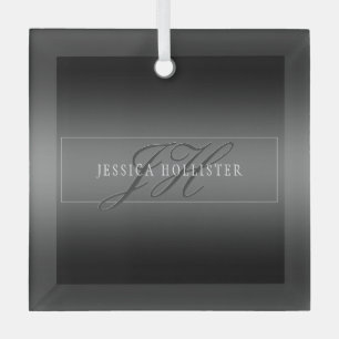 Eleganter Name & monogrammierte Initialen Schwar Ornament Aus Glas
