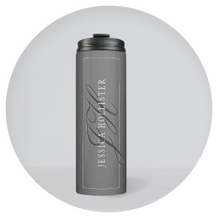 Eleganter Name & monogrammierte Initialen Schwar Thermosbecher