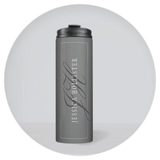 Eleganter Name & monogrammierte Initialen | Schwar Thermosbecher