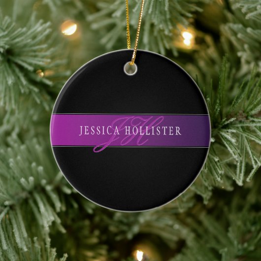 Eleganter Name & monogrammiertes Initial/Initialen Keramik Ornament (Baum)