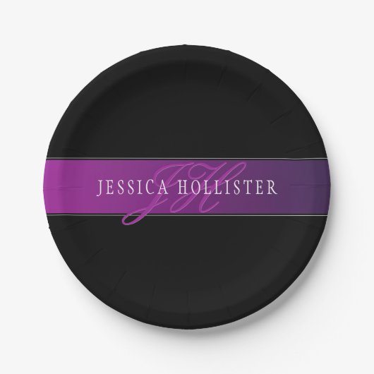 Eleganter Name & monogrammiertes Initial/Initialen Pappteller (Vorderseite)