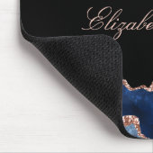 Eleganter Name Navy Blue Rose Gold Agate Black Mousepad (Ecke)