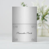 Eleganter Name Platzkarten_silber Blumenwirl Einladung (Stehend Vorderseite)