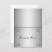 Eleganter Name Platzkarten_silber Blumenwirl Einladung (Vorne/Hinten)