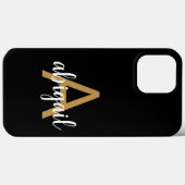 Eleganter Name Schwarz Gold Moderne Monogram Case-Mate iPhone Hülle (Rückseite (Horizontal))