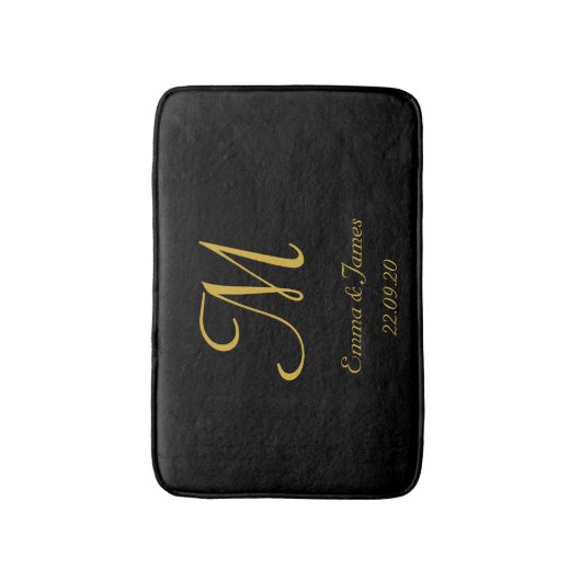 Eleganter Name Schwarz und Gold Monogram Badematte (Vorderseite Vertikal)