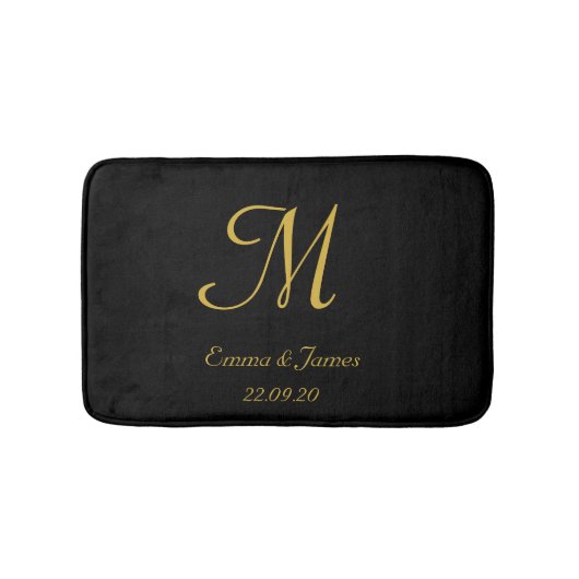 Eleganter Name Schwarz und Gold Monogram Badematte (Vorderseite)