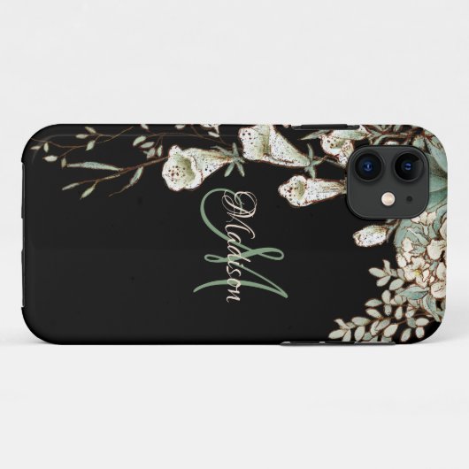 Eleganter Name Schwarzer Blumen Erstmals Personali Case-Mate iPhone Hülle (Rückseite (Horizontal))