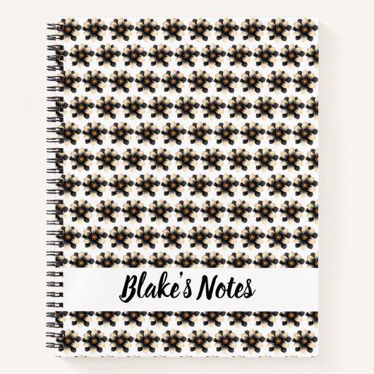 Eleganter Name Schwarzer Flora Notizblock (Vorderseite)