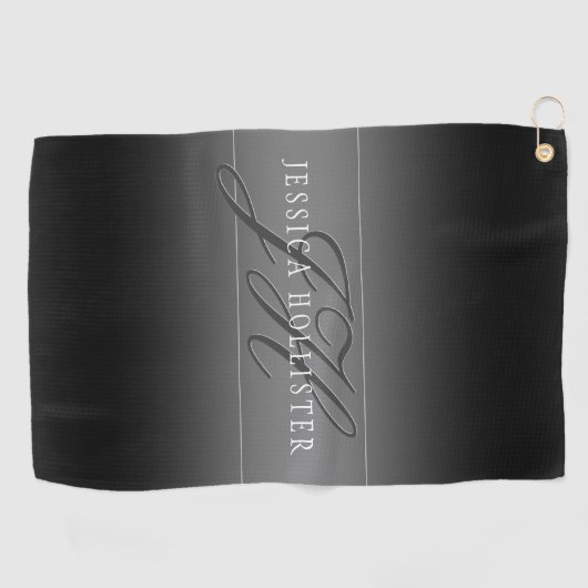 Eleganter Name und Mit Monogramm Initialen | Schwa Golfhandtuch (Horizontal)