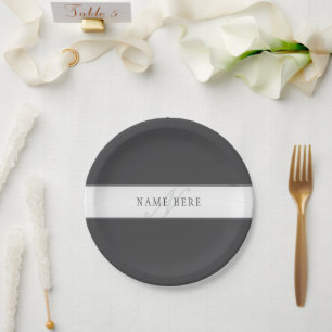 Eleganter Name und Monogramm   Dunkel und leicht g Pappteller