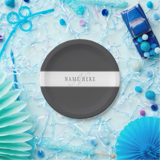 Eleganter Name und Monogramm | Dunkel und leicht g Pappteller (Party)