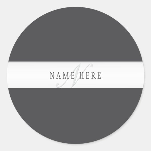 Eleganter Name und Monogramm | Dunkel und leicht g Runder Aufkleber (Vorderseite)