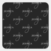 Eleganter Name und Monogramm | Schwarz, Weiß und G Quadratischer Aufkleber (Vorderseite)