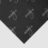 Eleganter Name und Monogramm | Schwarz, Weiß und G Seidenpapier (Ausschnitt)