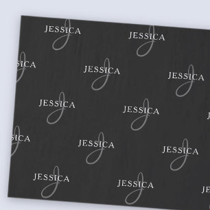 Eleganter Name und Monogramm Schwarz, Weiß und G Seidenpapier