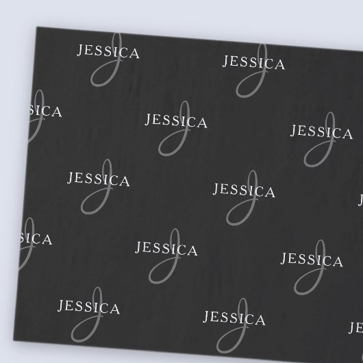 Eleganter Name und Monogramm | Schwarz, Weiß und G Seidenpapier