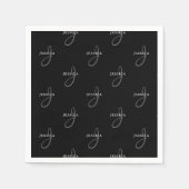 Eleganter Name und Monogramm | Schwarz, Weiß und G Serviette (Vorderseite)