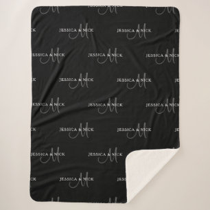 Eleganter Name und Monogramm Schwarz, Weiß und G Sherpadecke