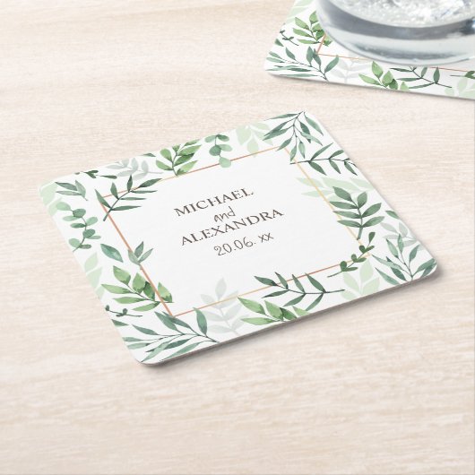 Eleganter Name Wasserfarbe Rustikale Hochzeit Rechteckiger Pappuntersetzer (angewinkelt)